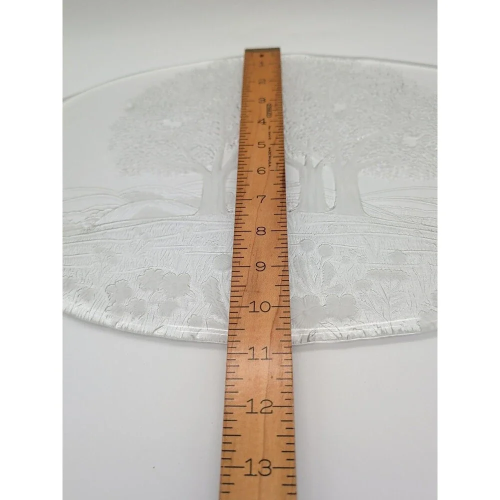 Kosta Boda Vtg Crystal Art Glass Plate Tray Platter Forest Holiday Gift BIG